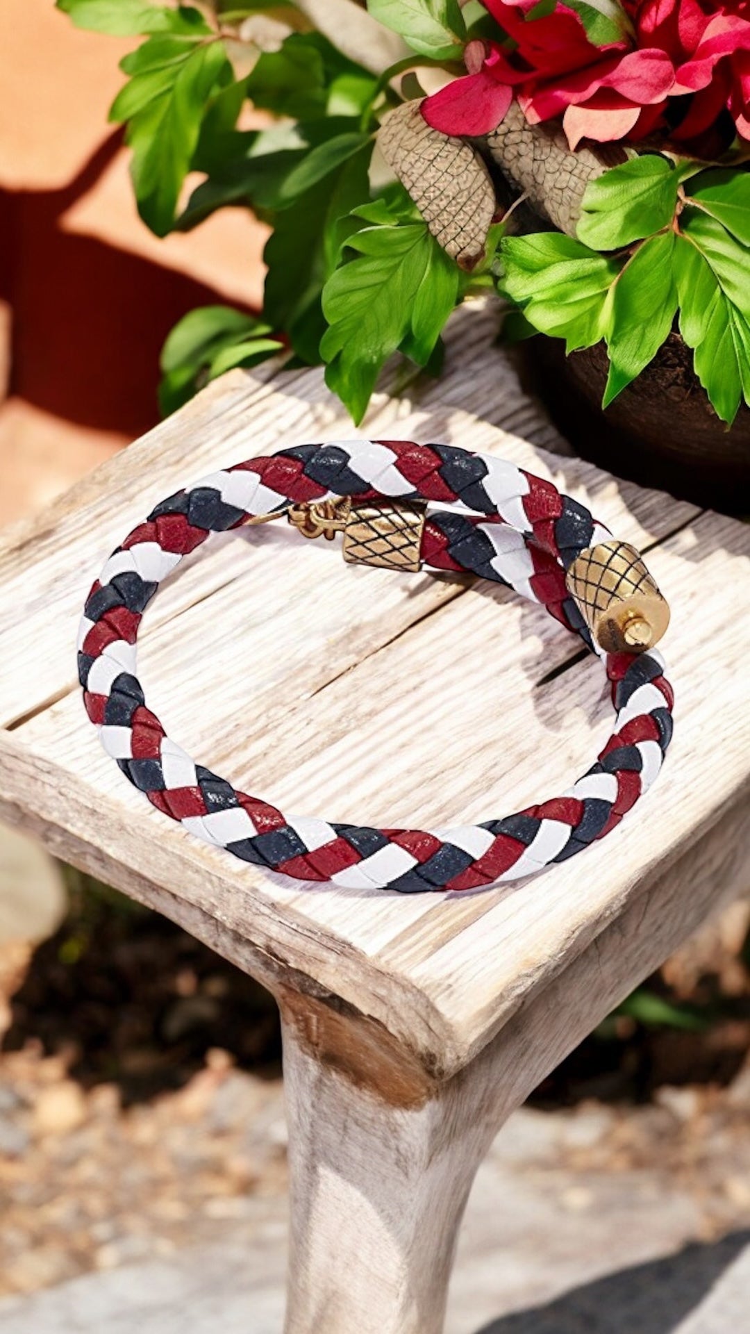 Alex and Ani - Team USA Braided Red, White, & Blue Leather Wrap Vintage 66 Bangle Bracelet