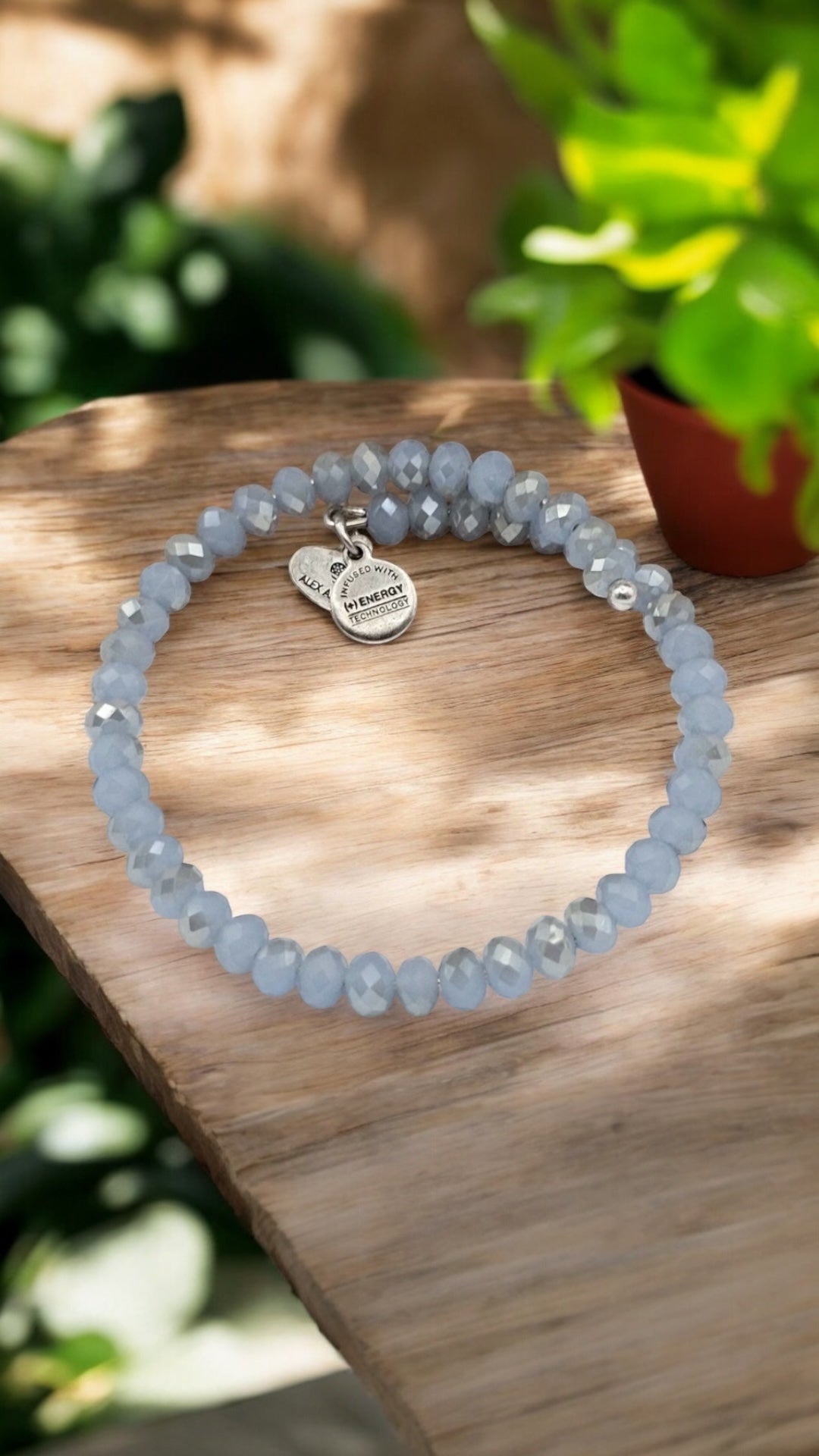 Alex and Ani - Aquamarine Faceted Crystal Beaded Wrap Bangle Bracelet, Vintage Sixty-Six