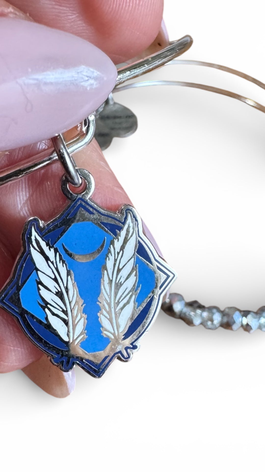 Alex and Ani - Godspeed Charm Set of 2 Bangles, Shiny Silver, with Swarovski Crystal Beaded Bracelet