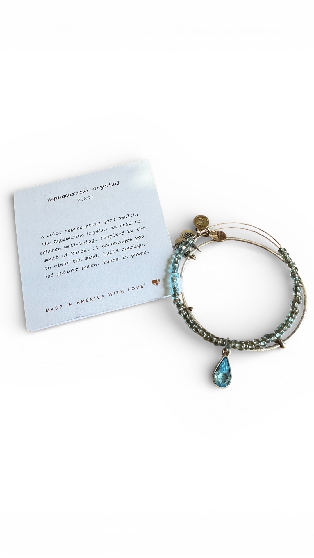 Alex and Ani - March Birthstone Aquamarine Teardrop Swarovski Crystal plus Aquamarine Glass Beaded Bangle Bangle