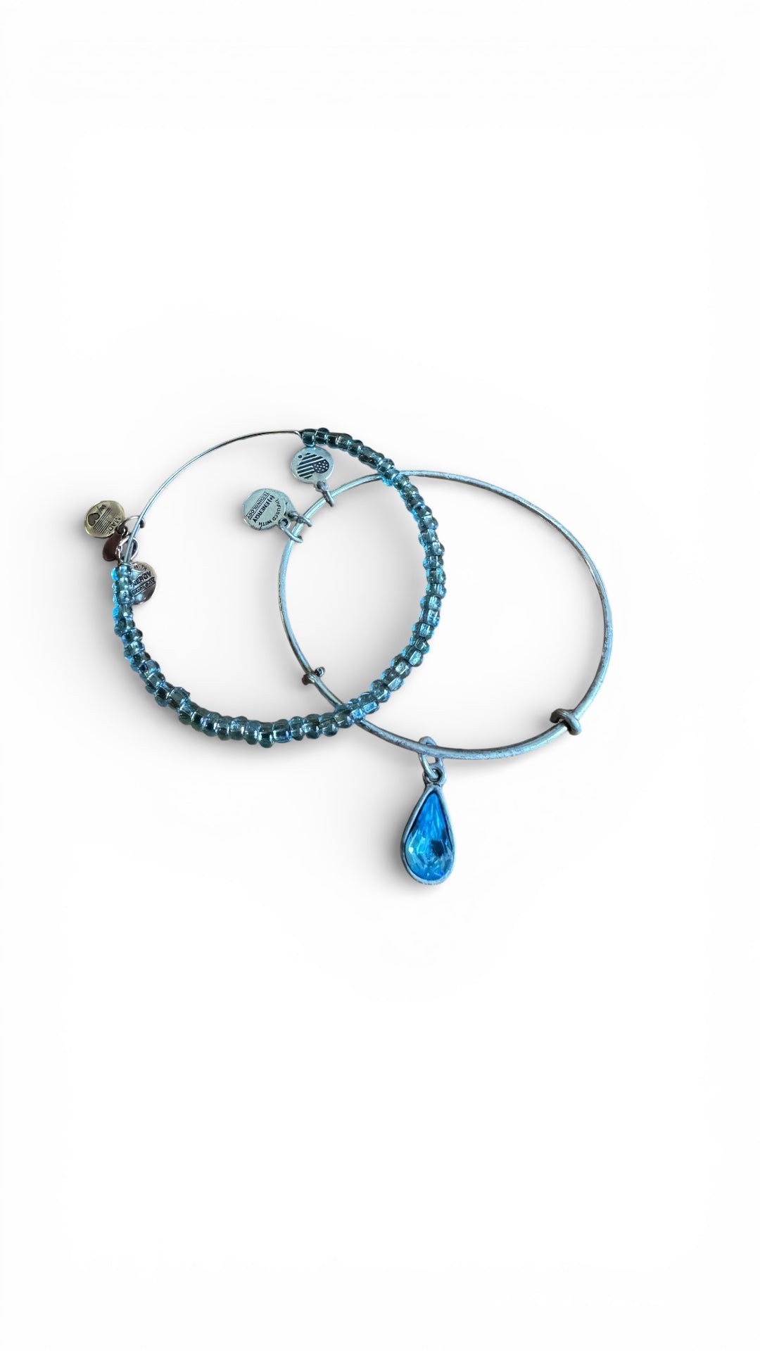 Alex and Ani - March Birthstone Aquamarine Teardrop Swarovski Crystal plus Aquamarine Glass Beaded Bangle Bangle