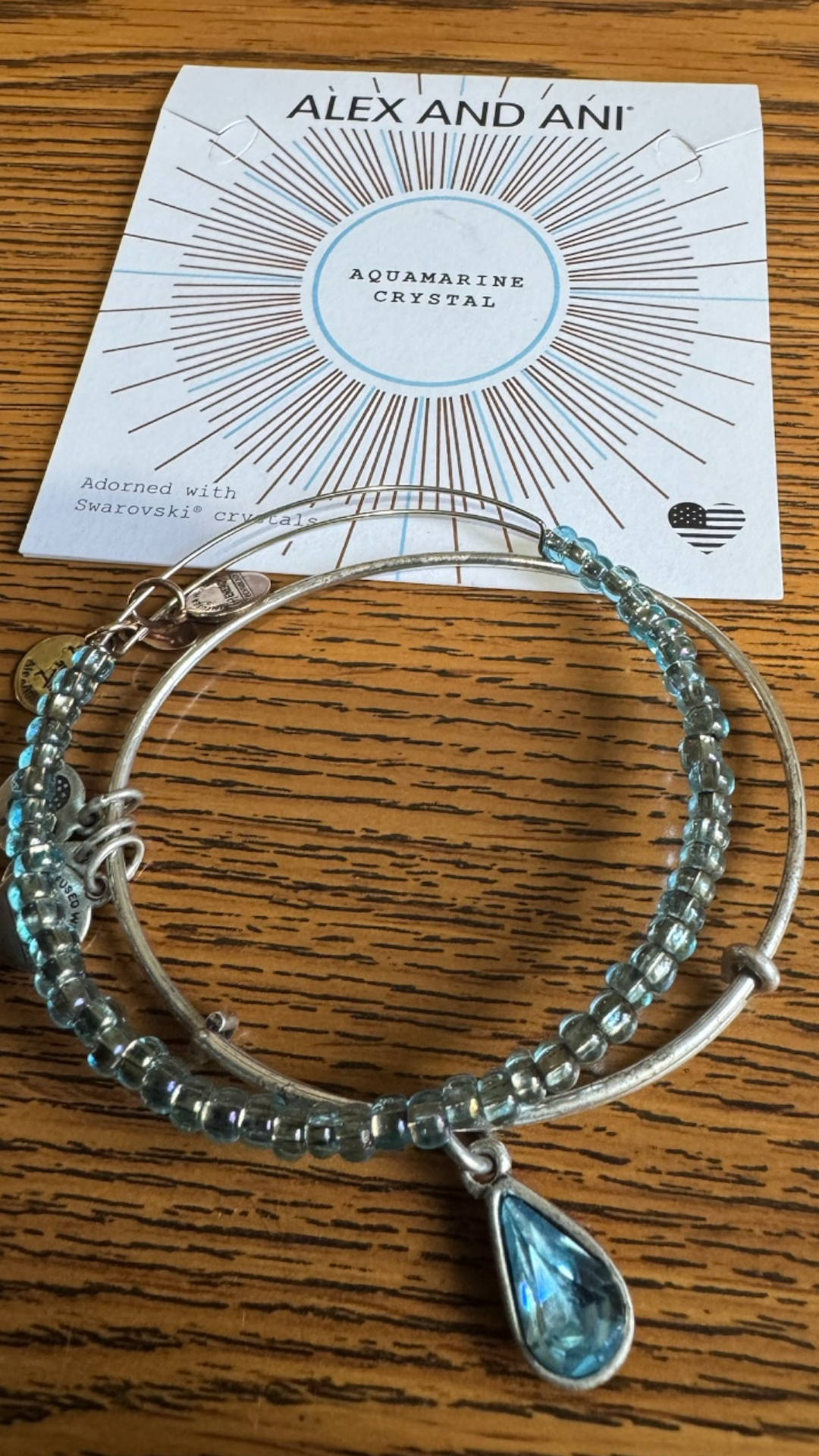 Alex and Ani - March Birthstone Aquamarine Teardrop Swarovski Crystal plus Aquamarine Glass Beaded Bangle Bangle