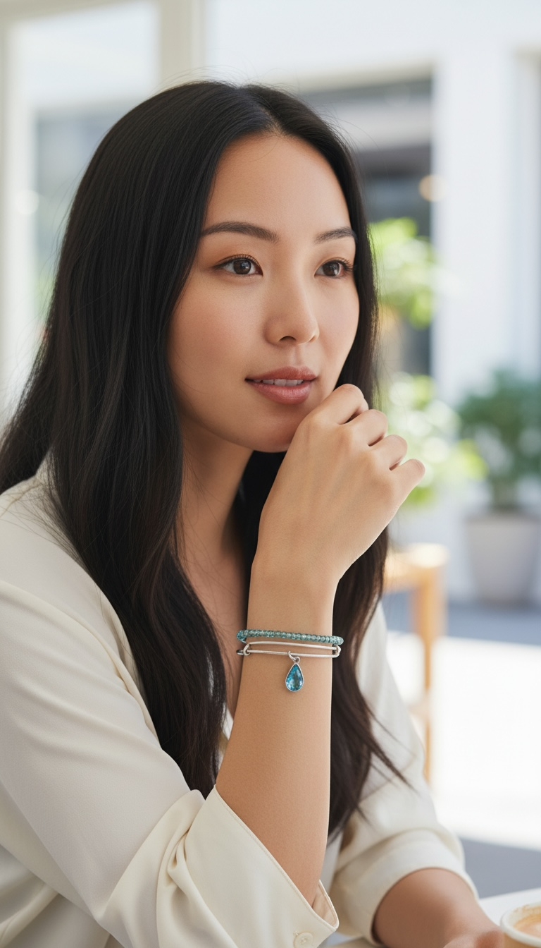 Alex and Ani - March Birthstone Aquamarine Teardrop Swarovski Crystal plus Aquamarine Glass Beaded Bangle Bangle