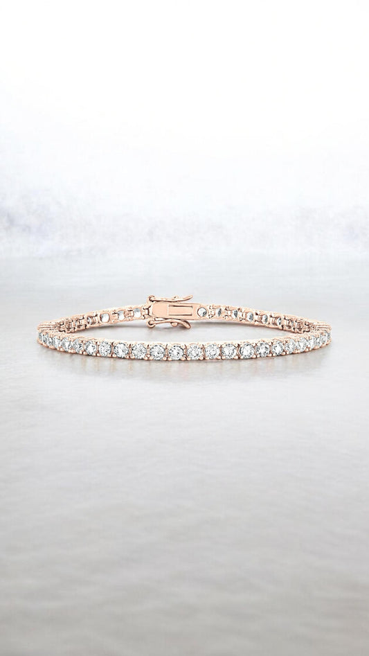 Genevieve Classic Tennis Bracelet CZ Rose Gold Vermeil Over .925 Sterling Silver