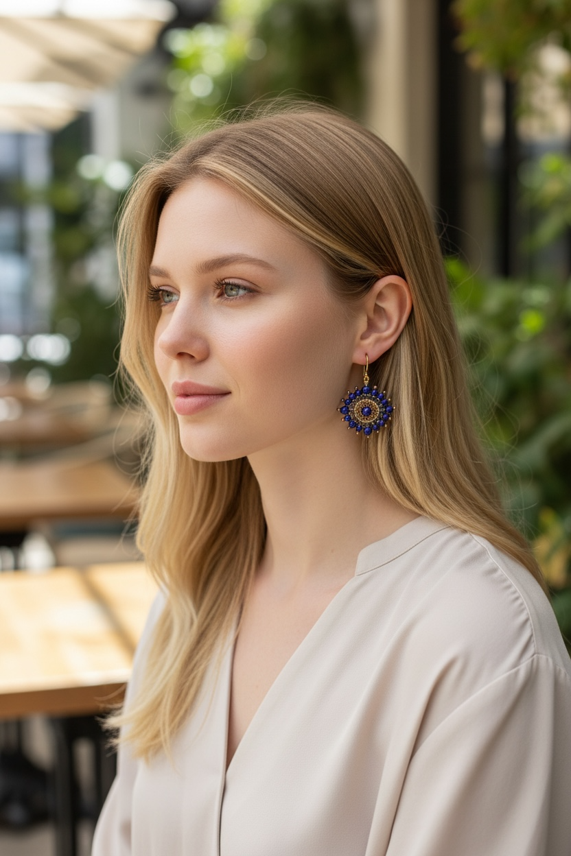 Chan Luu - Lapis Lazuli & Micro Mini Iolite Gemstones Drop Pierced Earrings