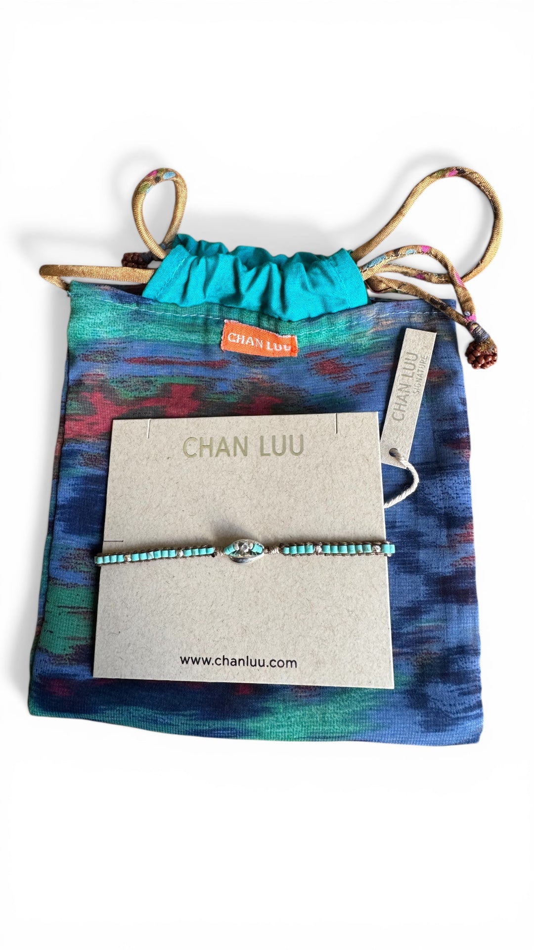 Chan Luu Signature - Turquoise & Sterling Silver Micro Mini Beads on Tan Pull Cord