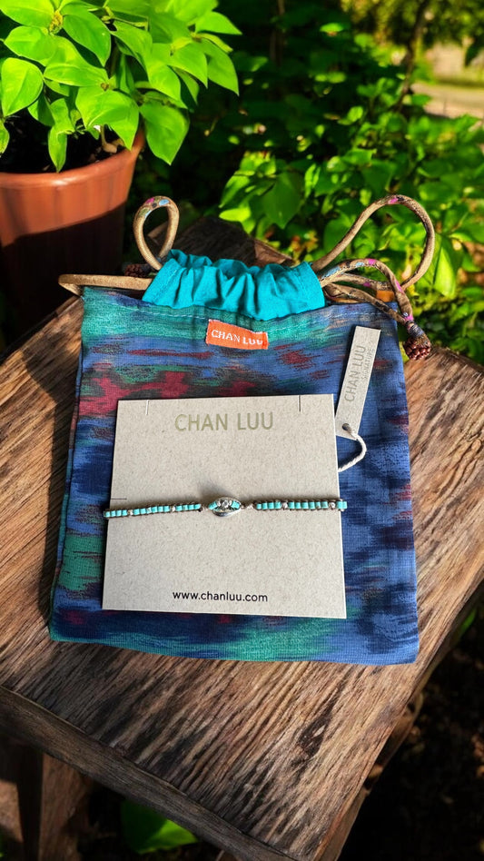Chan Luu Signature - Turquoise & Sterling Silver Micro Mini Beads on Tan Pull Cord