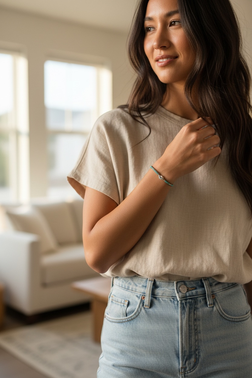 Chan Luu Signature - Turquoise & Sterling Silver Micro Mini Beads on Tan Pull Cord