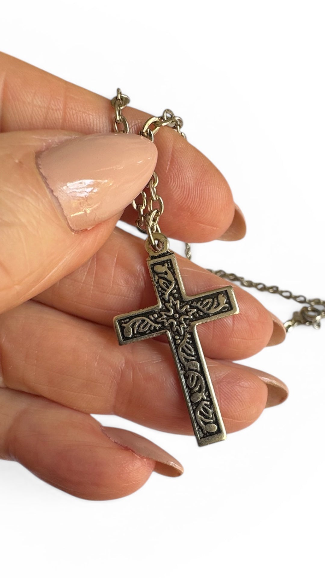 Stainless Steel Textured Cross with a Vine