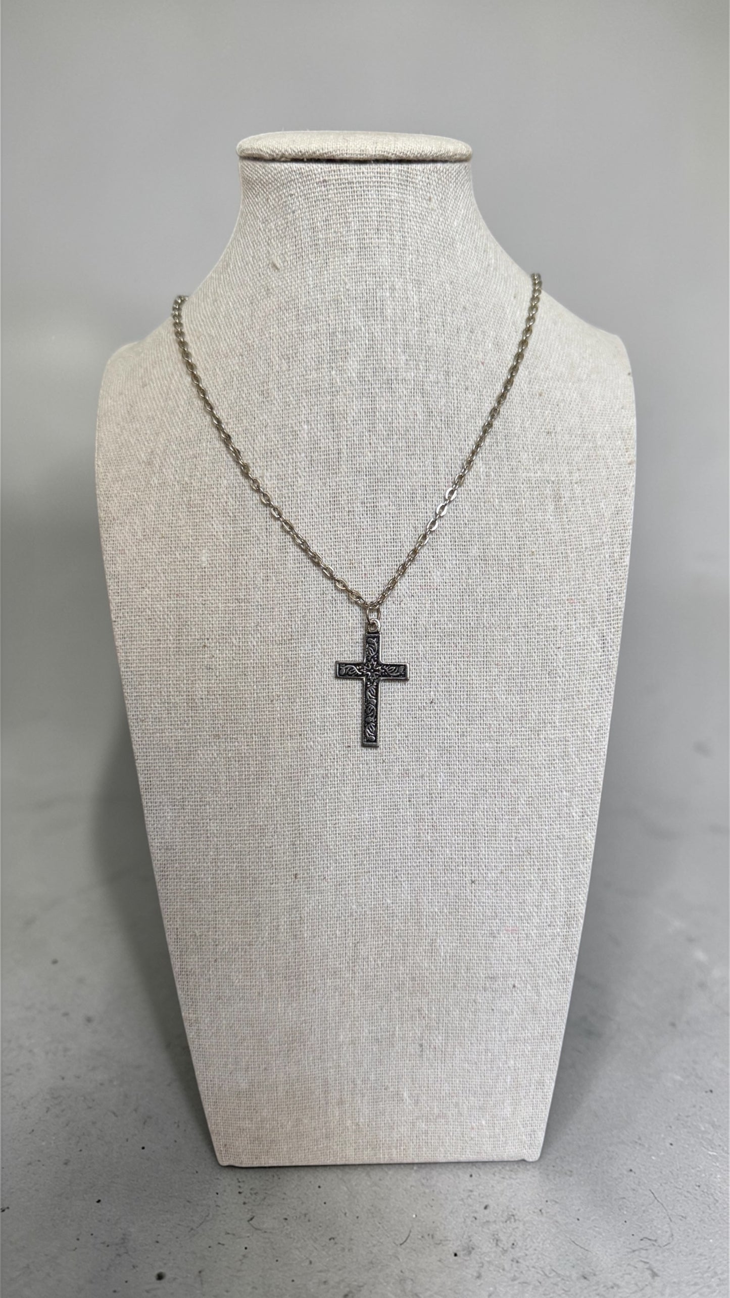 Stainless Steel Textured Cross with a Vine