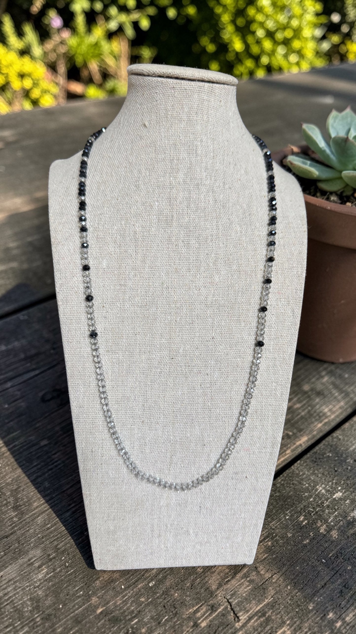 Chan Luu - Vintage Clear and Black Crystal Necklace, Sterling Silver