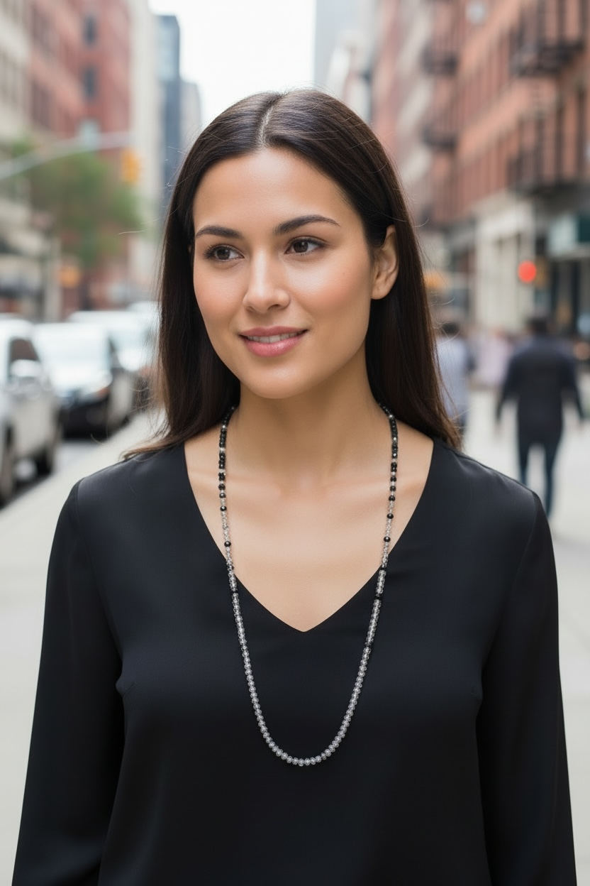 Chan Luu - Vintage Clear and Black Crystal Necklace, Sterling Silver