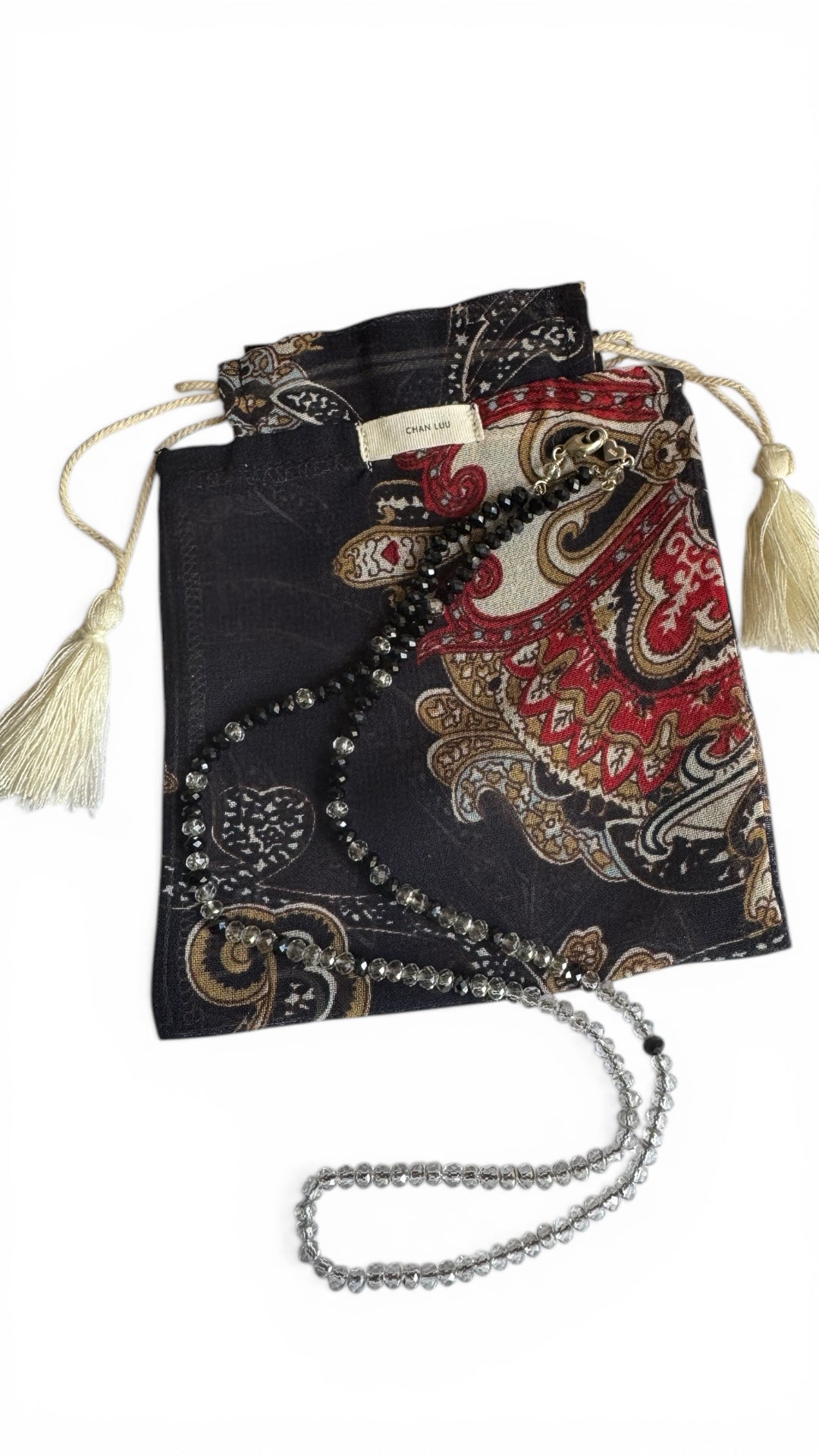 Chan Luu - Vintage Clear and Black Crystal Necklace, Sterling Silver