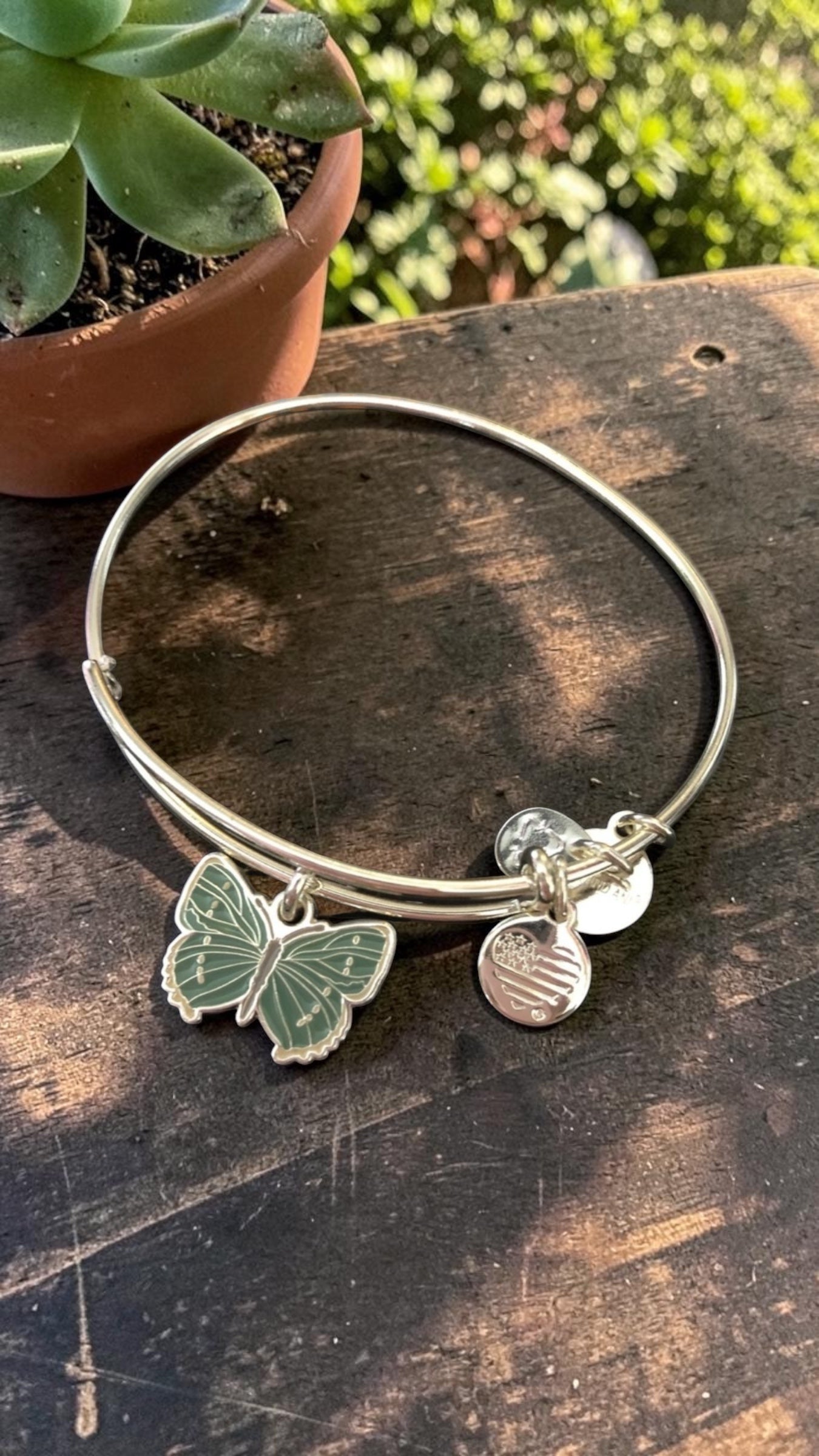 Alex and Ani - Rare Green Hairstreak Butterfly Charm Bangle Bracelet