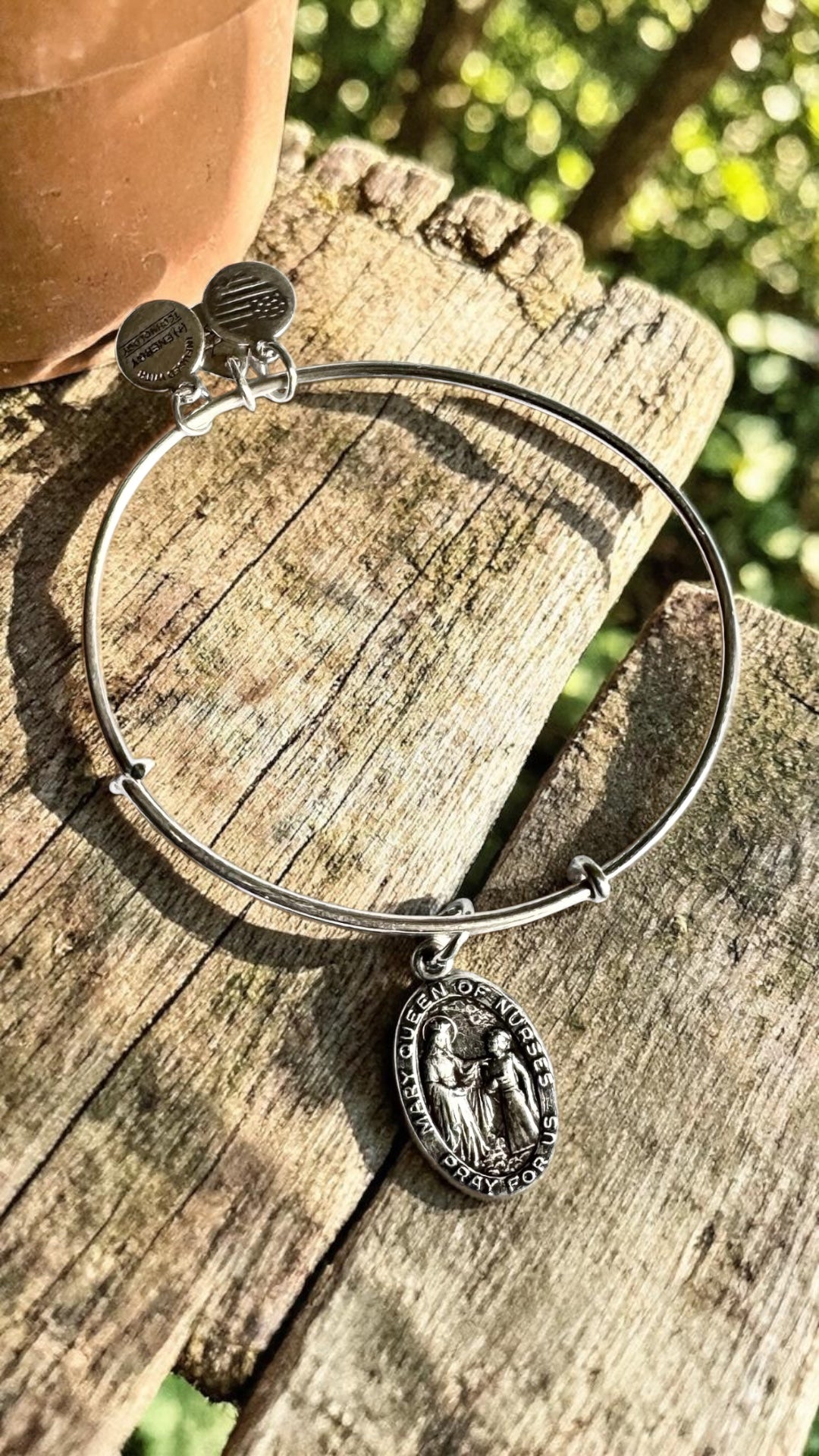 Alex and Ani - Mary, Queen of Nurses, Pray for Us, Charm Bangle Bracelet