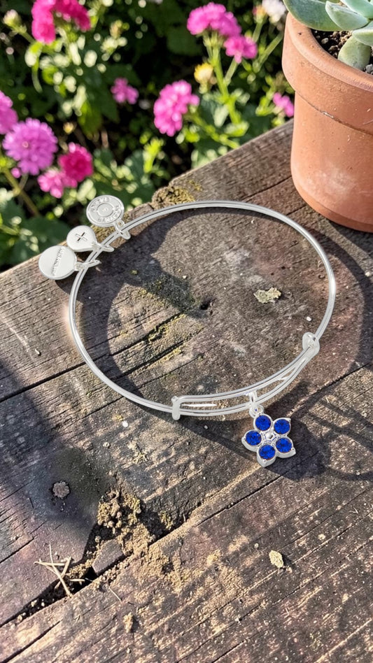 Alex and Ani - Forget-Me-Not Flower Remembrance Charm Bangle Bracelet with Swarovski Crystals