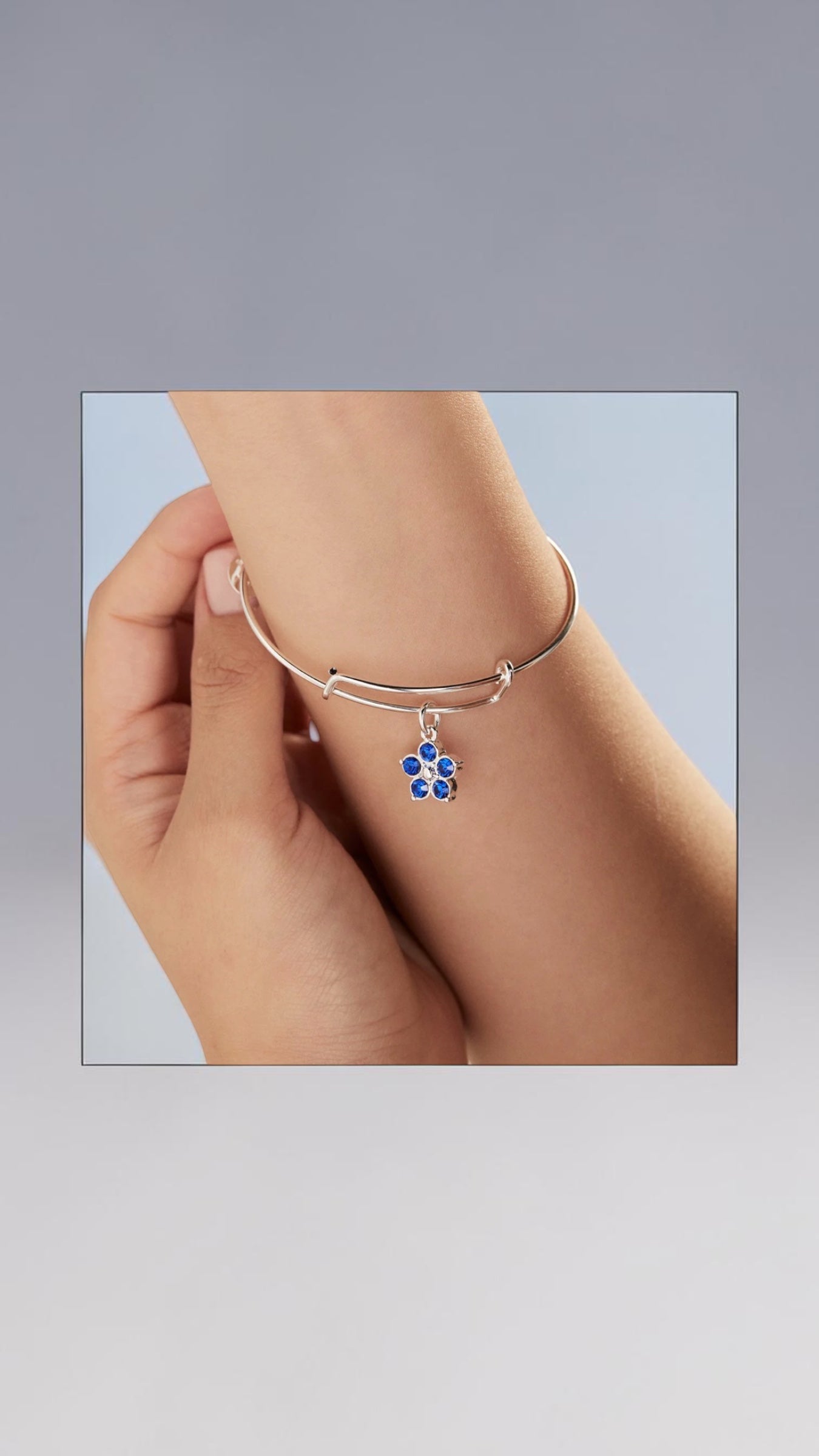 Alex and Ani - Forget-Me-Not Flower Remembrance Charm Bangle Bracelet with Swarovski Crystals