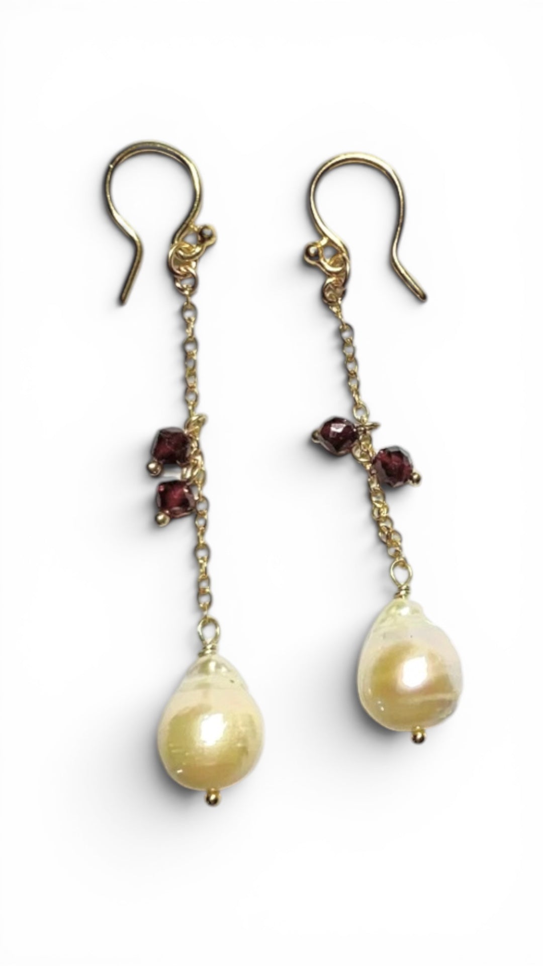 Chan Luu - Vintage Estate Baroque Cream Pearls Intermingled w/Micro Mini Faceted Garnets Plus Matching Earrings Set
