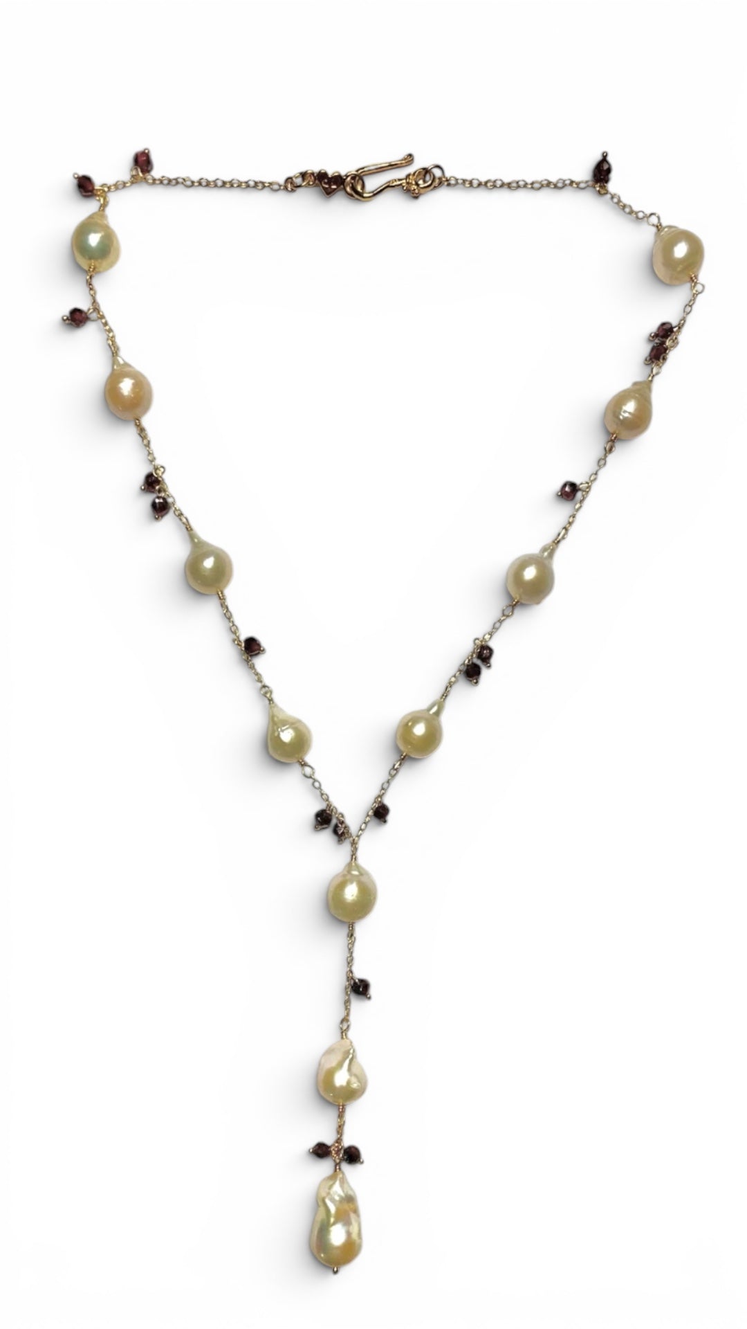 Chan Luu - Vintage Estate Baroque Cream Pearls Intermingled w/Micro Mini Faceted Garnets Plus Matching Earrings Set