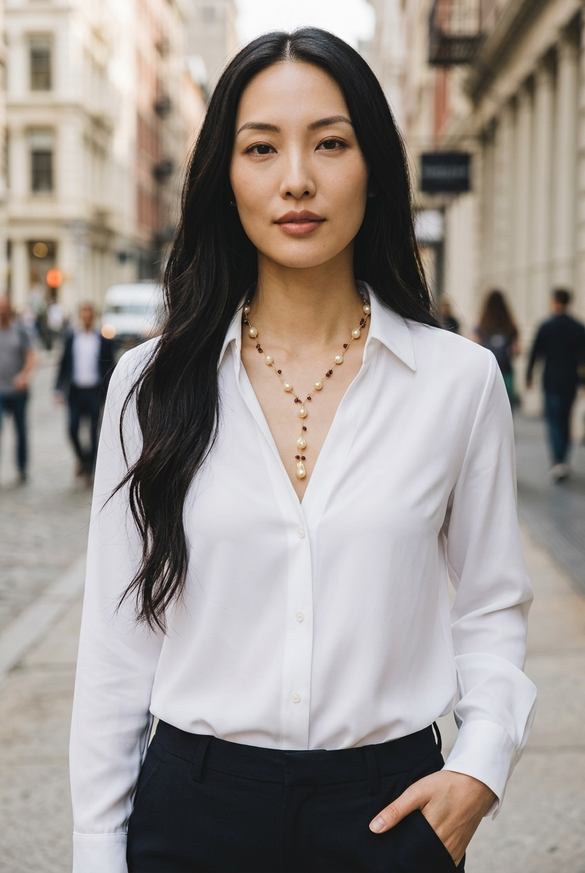 Chan Luu - Vintage Estate Baroque Cream Pearls Intermingled w/Micro Mini Faceted Garnets Plus Matching Earrings Set