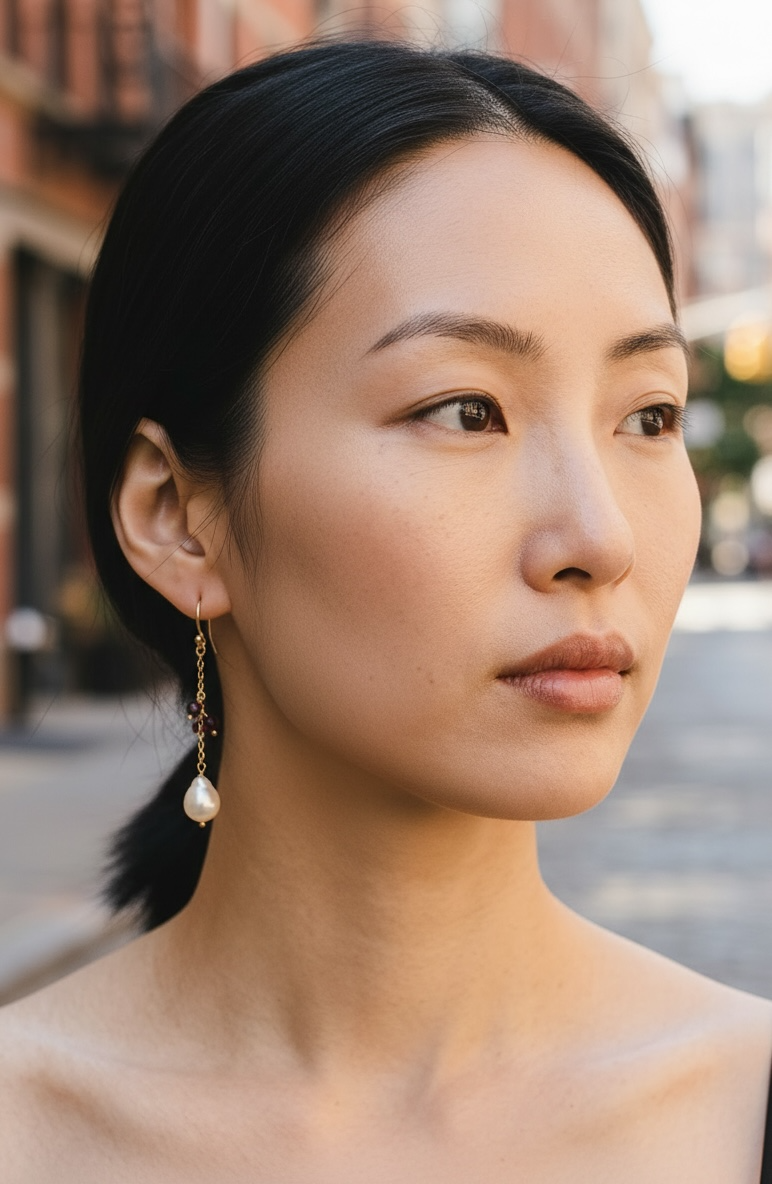Chan Luu - Vintage Estate Baroque Cream Pearls Intermingled w/Micro Mini Faceted Garnets Plus Matching Earrings Set