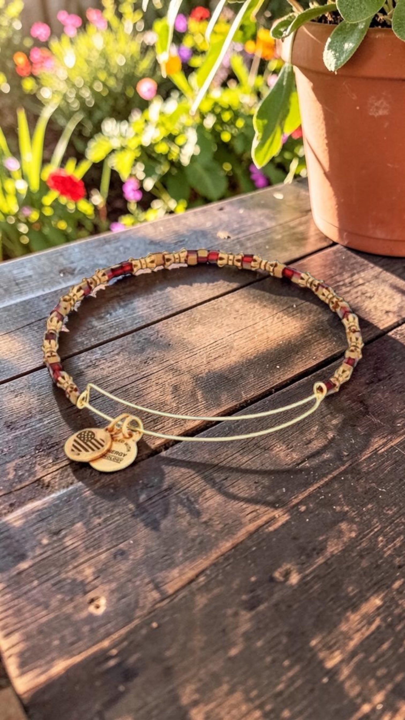 Alex and Ani - Square Mini Swarovski Crystals Red & Gold Beaded Bangle Bracelet