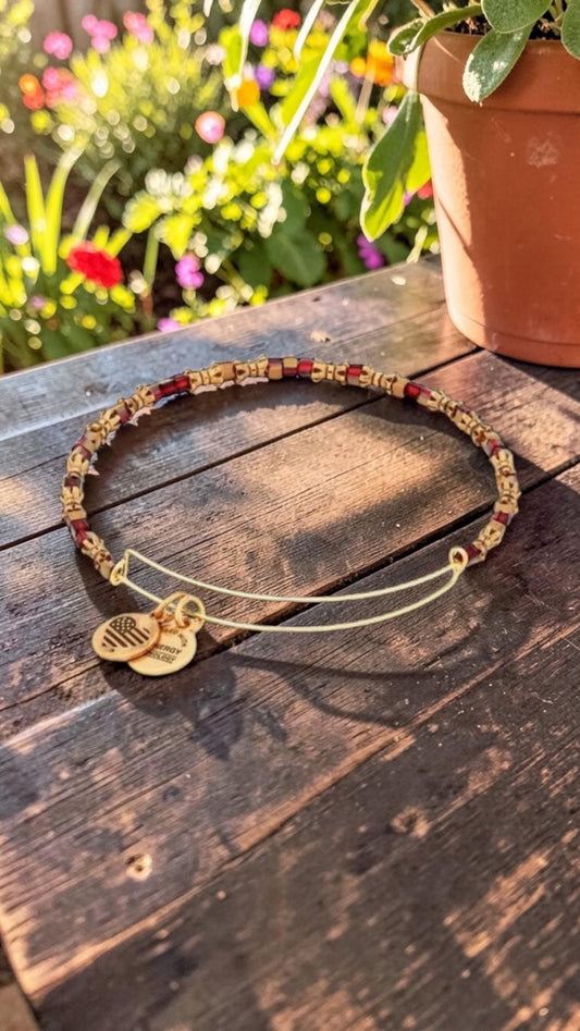 Alex and Ani - Square Mini Swarovski Crystals Red & Gold Beaded Bangle Bracelet