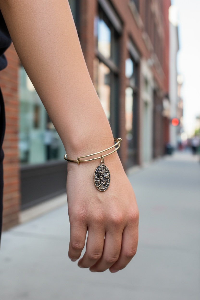 Alex and Ani - Because I Love You Mom II, Peony Charm Bangle Bracelet