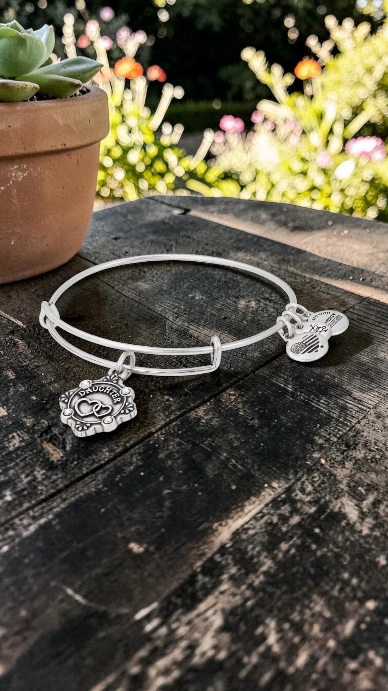 Alex and Ani - Because I Love You Daughter Charm Bangle Bracelet w/Swarovski Crystals