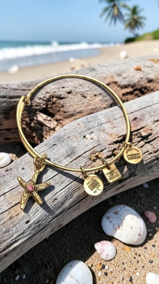 Alex and Ani - Starfish With Pink Swarovski Crystal Charm for Growth & New Beginnings Bangle Bracelet