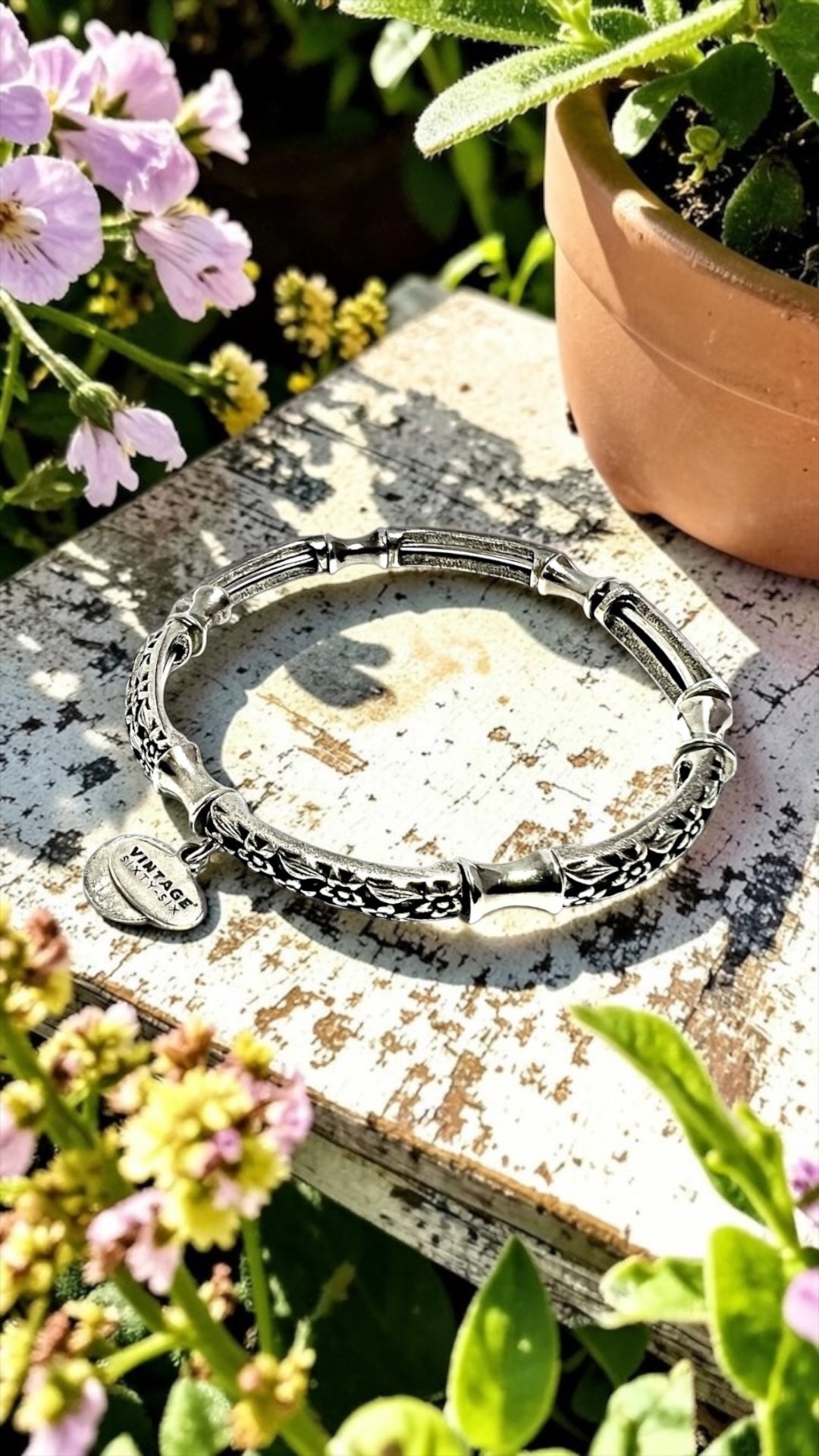 Alex & Ani - Floral Wrap Vintage 66 Beaded Rafaelian Silver Bangle
