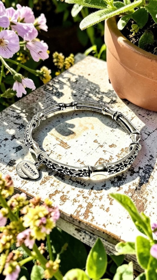 Alex & Ani - Floral Wrap Vintage 66 Beaded Rafaelian Silver Bangle