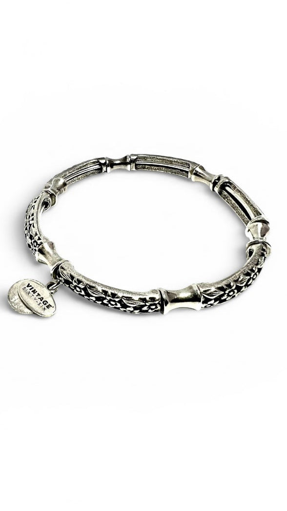 Alex & Ani - Floral Wrap Vintage 66 Beaded Rafaelian Silver Bangle