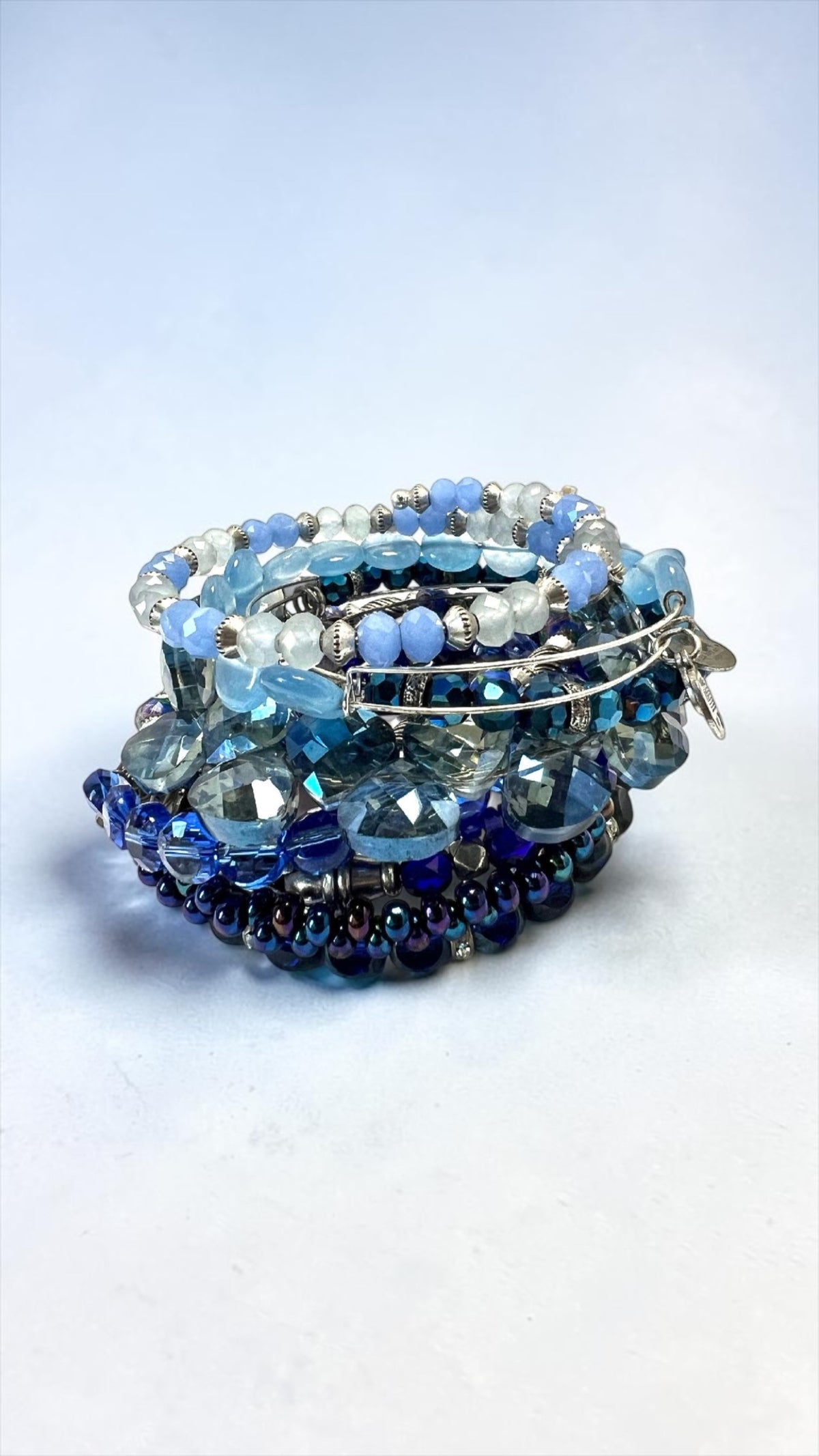 Alex and Ani - Opalite Light Blue Resin Beads Vintage 66 Bangle Bracelet