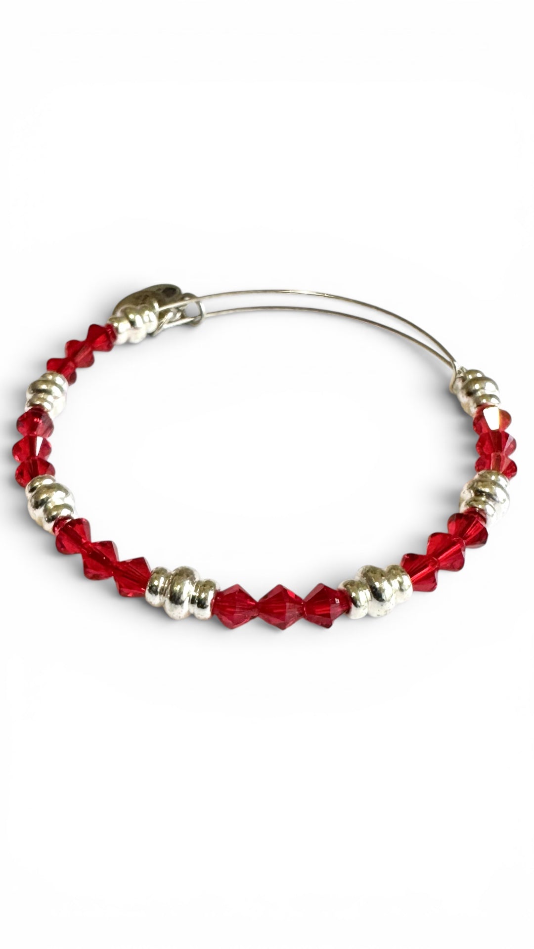 Alex and Ani - Red Swarovski Bicone Crystal and Shiny Silver Beaded Bangle Bracelet