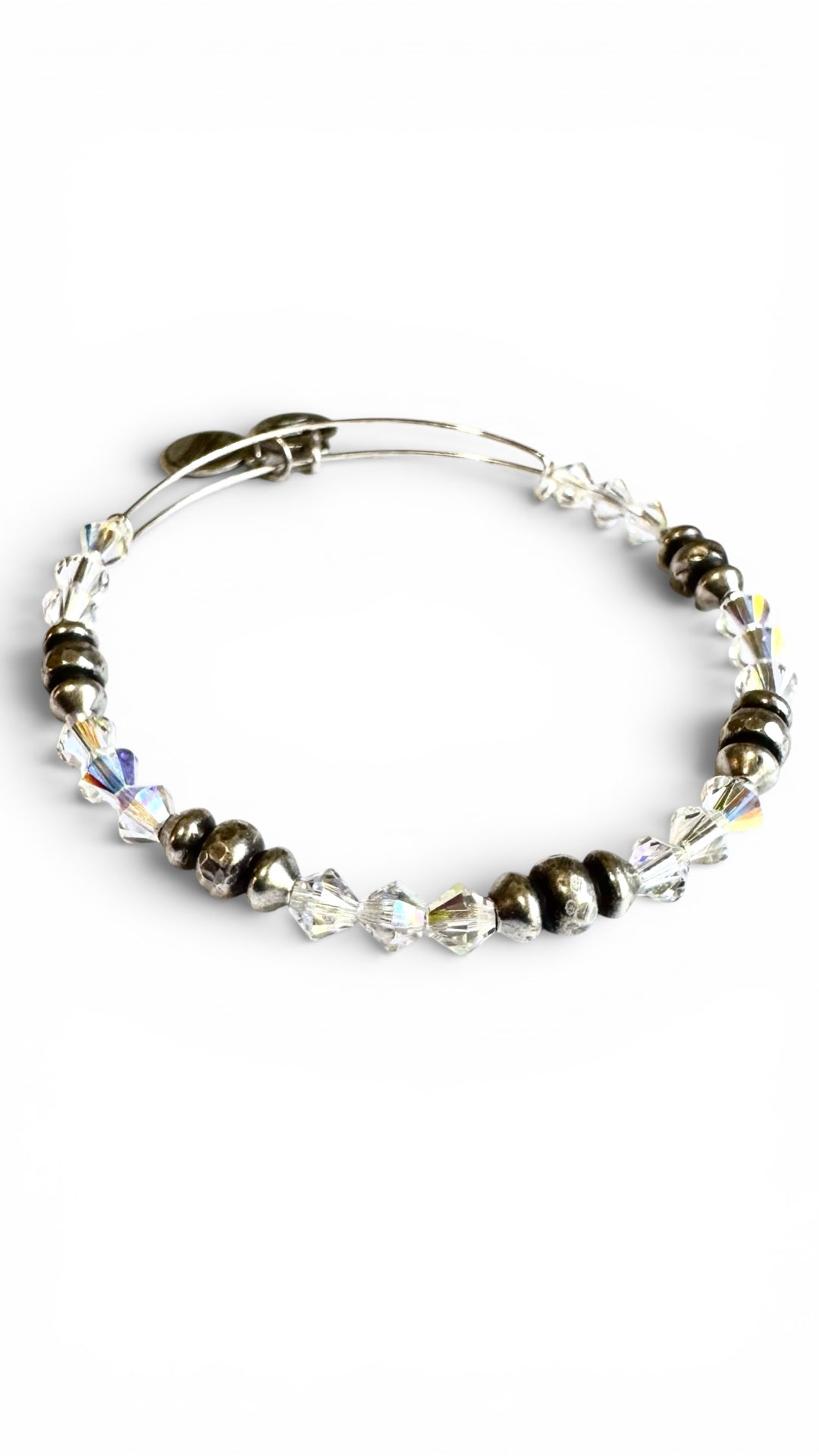 Alex and Ani - Clear Bicone Swarovski Crystal and Silver Beaded Bangle