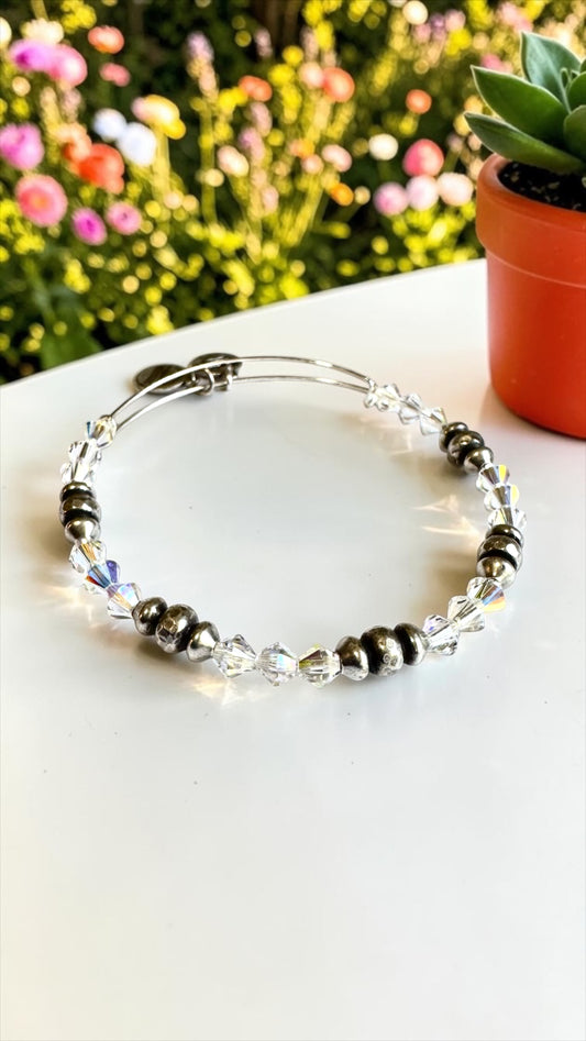 Alex and Ani - Clear Bicone Swarovski Crystal and Silver Beaded Bangle