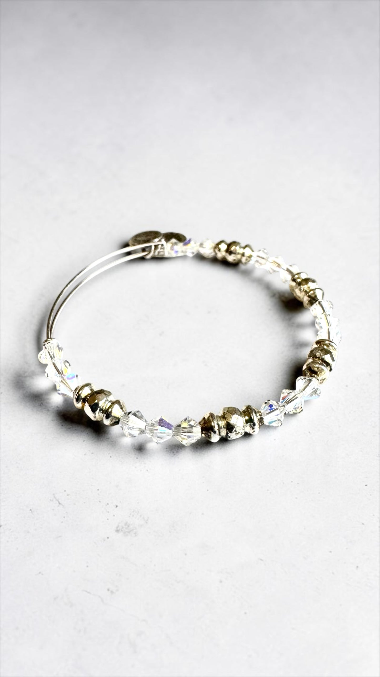 Alex and Ani - Clear Bicone Swarovski Crystal and Silver Beaded Bangle