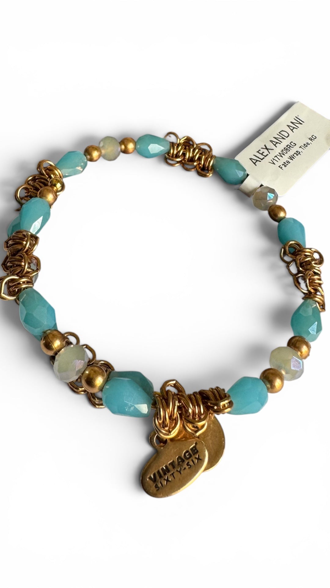 Alex & Ani - Fate Wrap, Tide Vintage 66 with Swarovski Crystal Beads Rafaelian Gold Bangle Bracelet