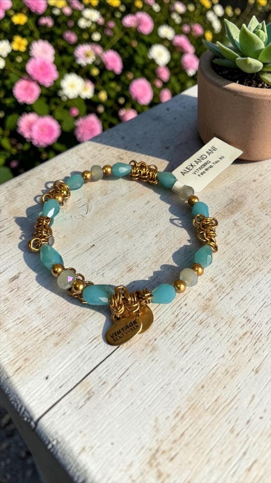 Alex & Ani - Fate Wrap, Tide Vintage 66 with Swarovski Crystal Beads Rafaelian Gold Bangle Bracelet