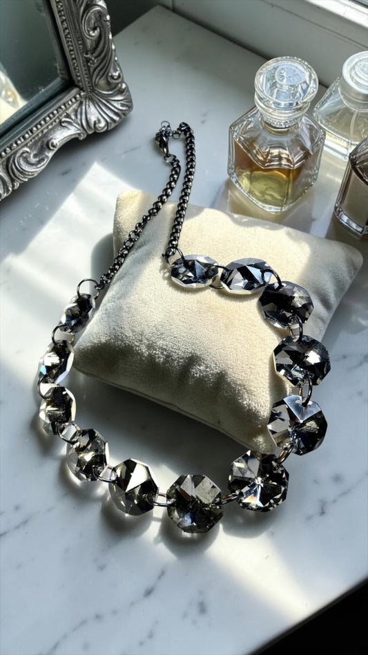 Jet Crystal Statement Necklace, Sparkles Galore, Rare Find