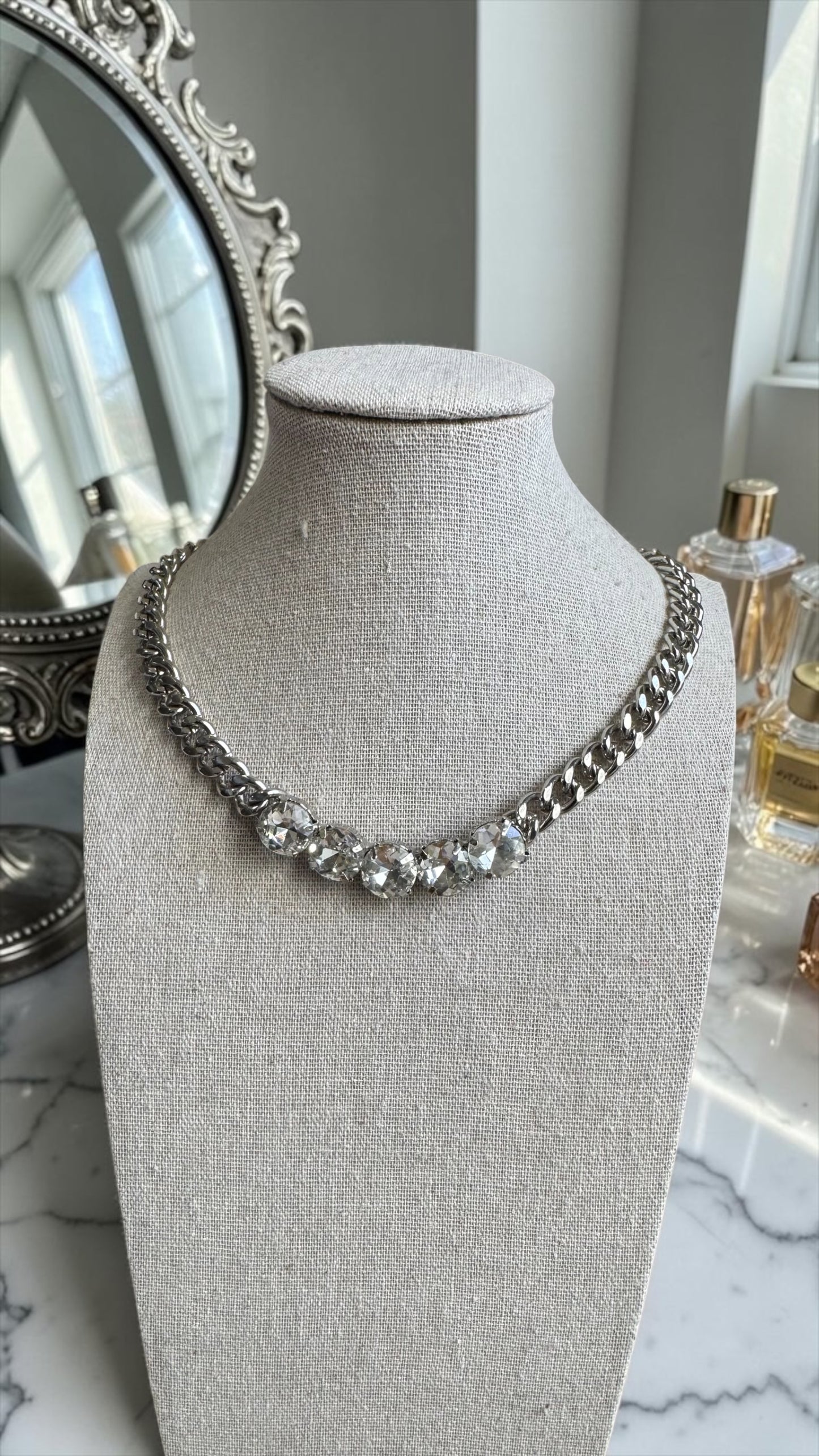 Clear Austrian Crystal Curb Link Vintage Rivière Necklace, Rare Find