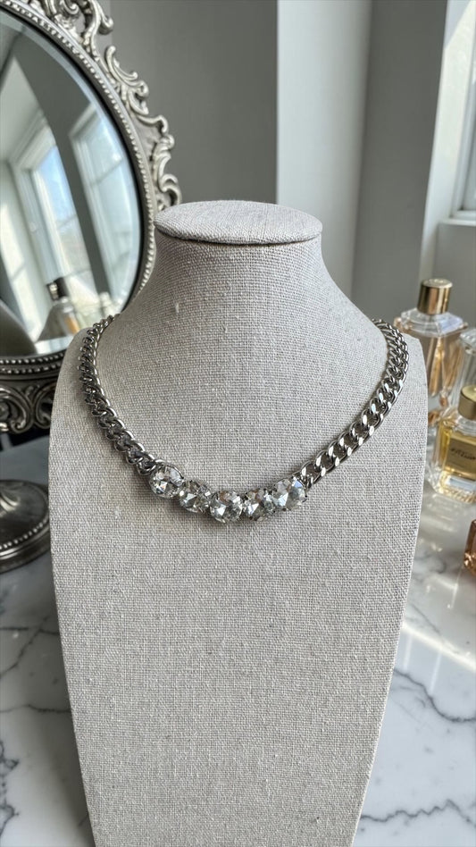 Rhinestone Renegade, Clear Austrian Crystal Curb Link Vintage Rivière Necklace, Rare Find