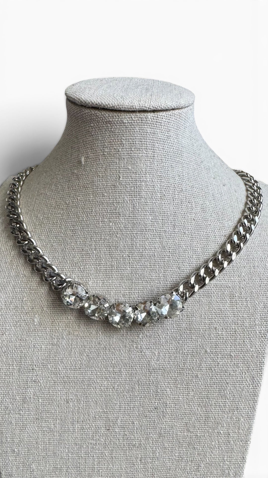 Clear Austrian Crystal Curb Link Vintage Rivière Necklace, Rare Find
