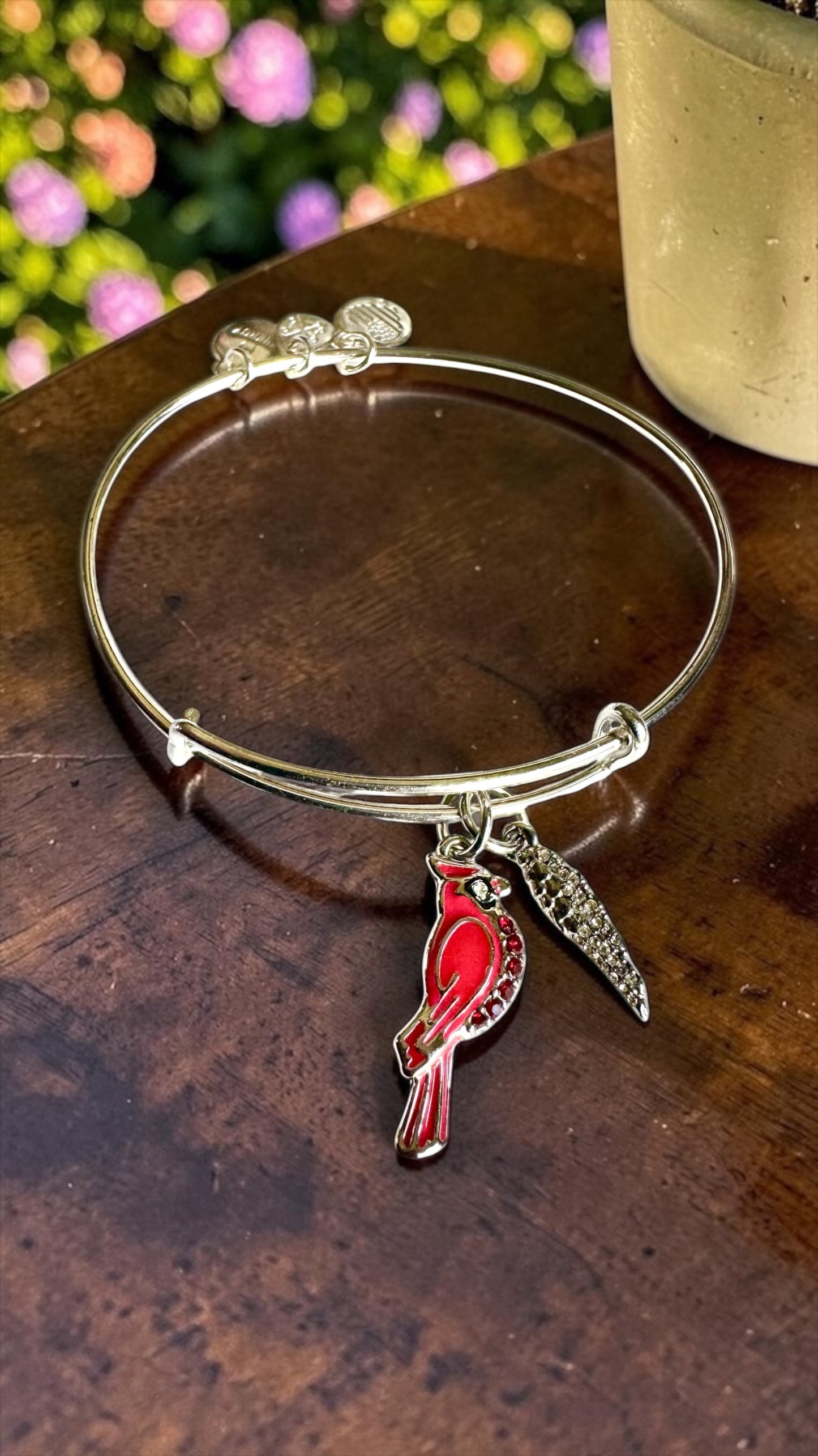 Alex and Ani - Cardinal & Wing Duo Charm Bangle Bracelet with Swarovski Crystals, Very Rare