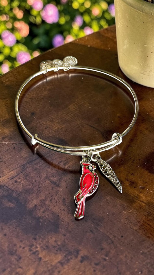 Alex and Ani - Cardinal & Wing Duo Charm Bangle Bracelet with Swarovski Crystals, Very Rare