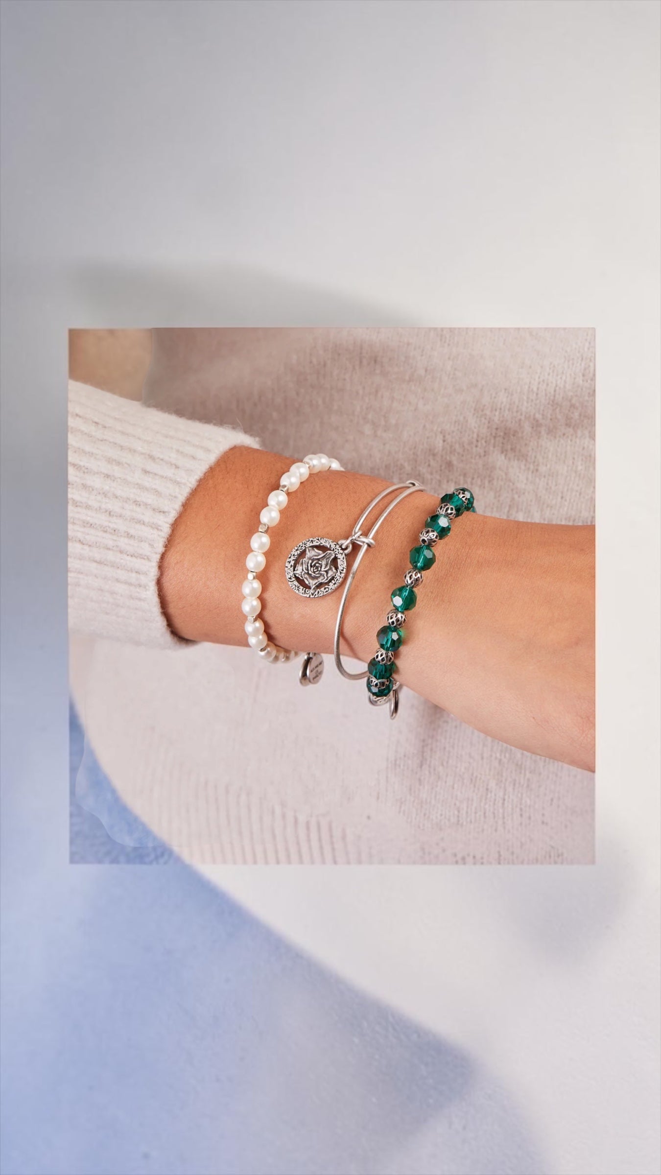 Alex and Ani - Rose Set of 3, Charm Bangle Bracelets