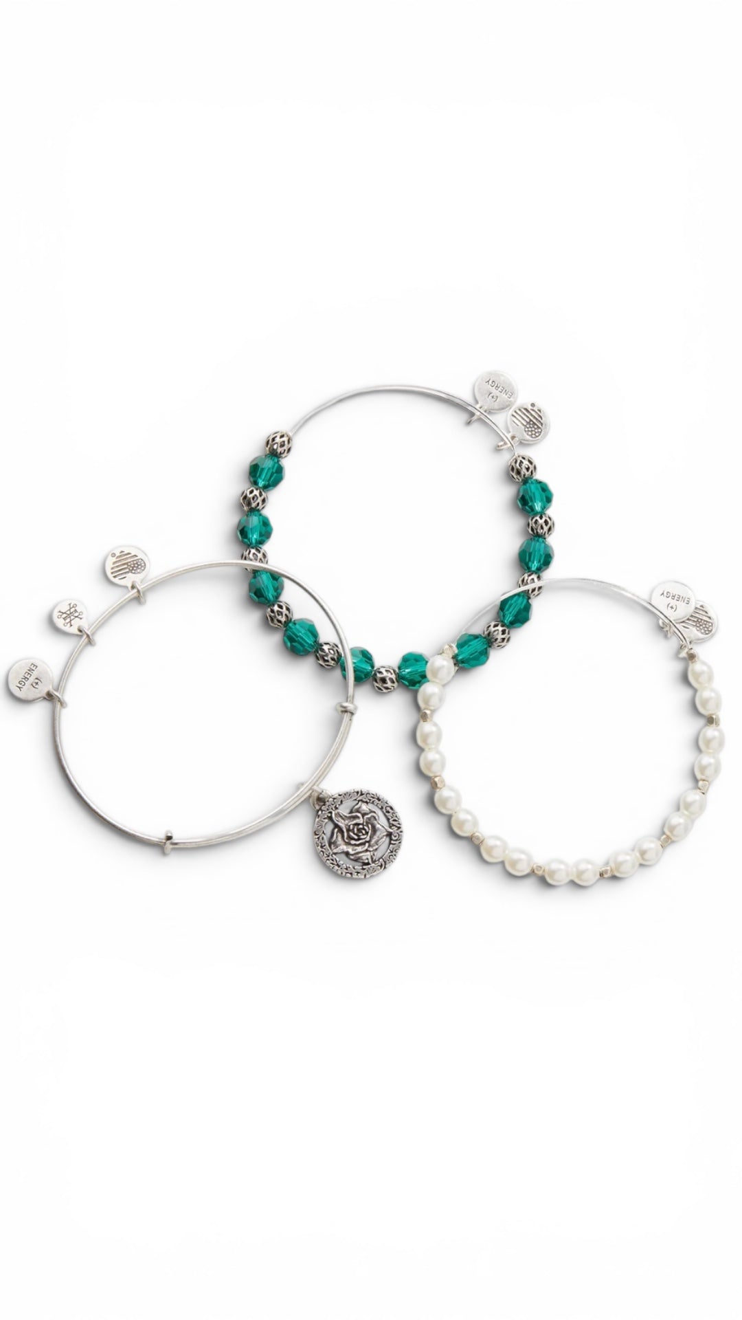 Alex and Ani - Rose Set of 3, Charm Bangle Bracelets