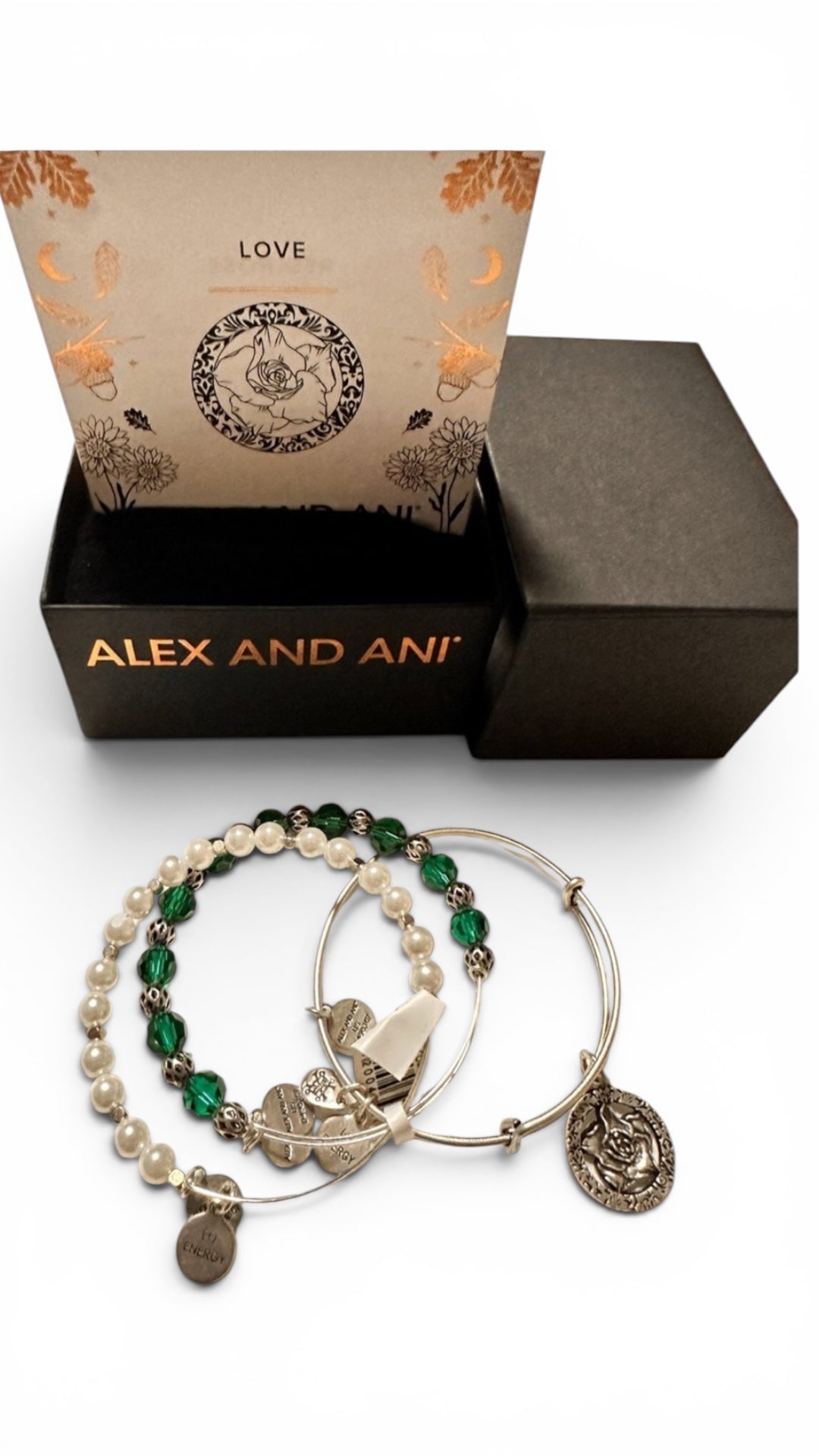 Alex and Ani - Rose Set of 3, Charm Bangle Bracelets