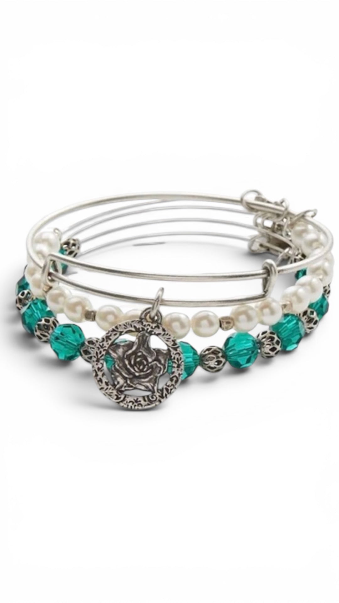Alex and Ani - Rose Set of 3, Charm Bangle Bracelets